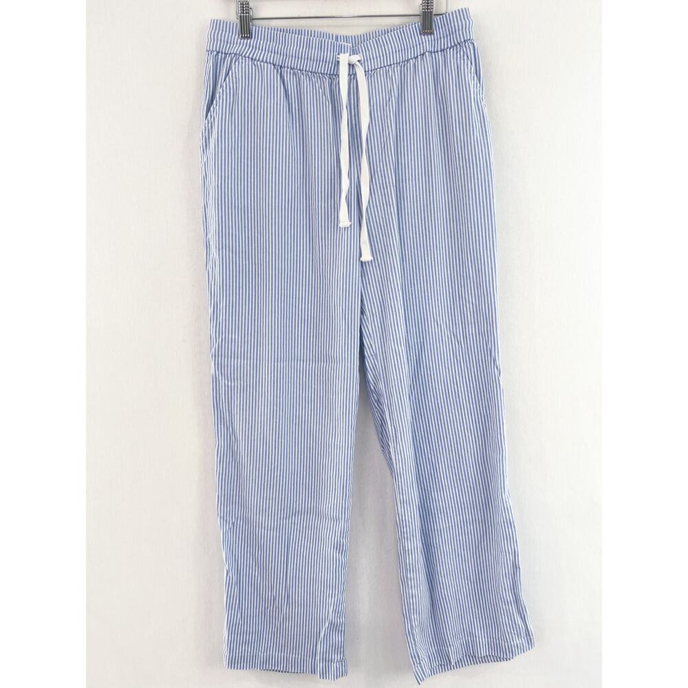 Magnolia Grace Women's Linen Wide Leg Pants Medium Pull On Blue Stripes Breezy